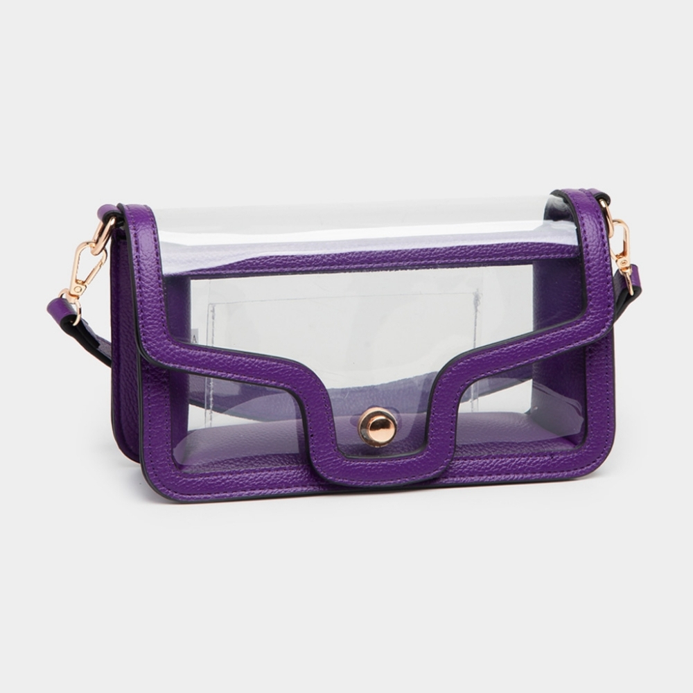 Purple Transparent Clear Rectangle Bag Purse Shoulder Leather Casual See Through